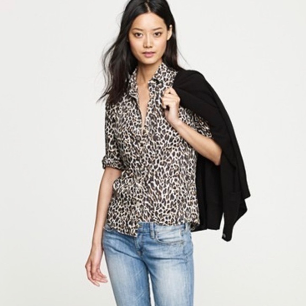 J. Crew Leopard Print Button Down Shirt